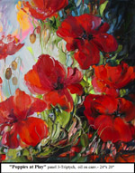 Poppies at Play, panel 3--Triptych, Oil on Canvas